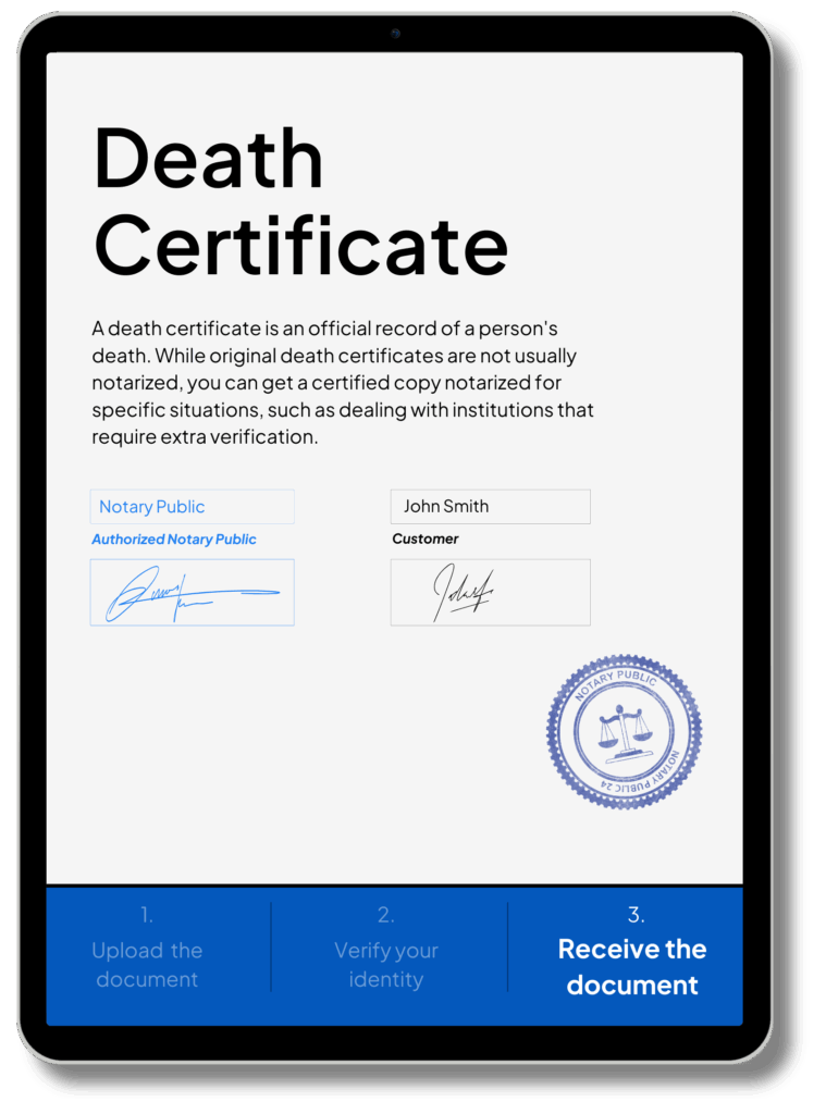 Notarización de certificado de defunción