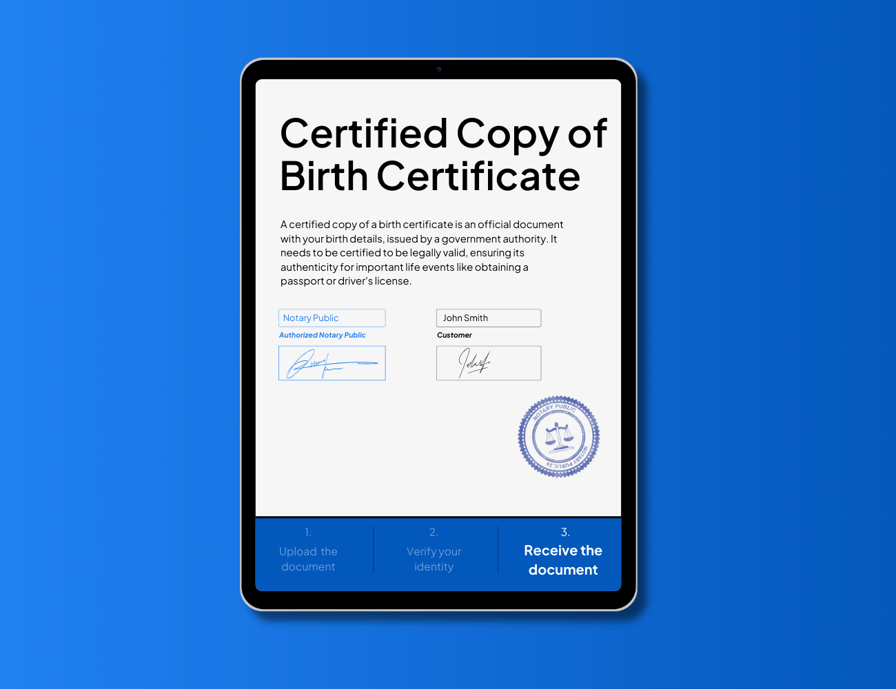Official seal on a certified copy of a birth certificate