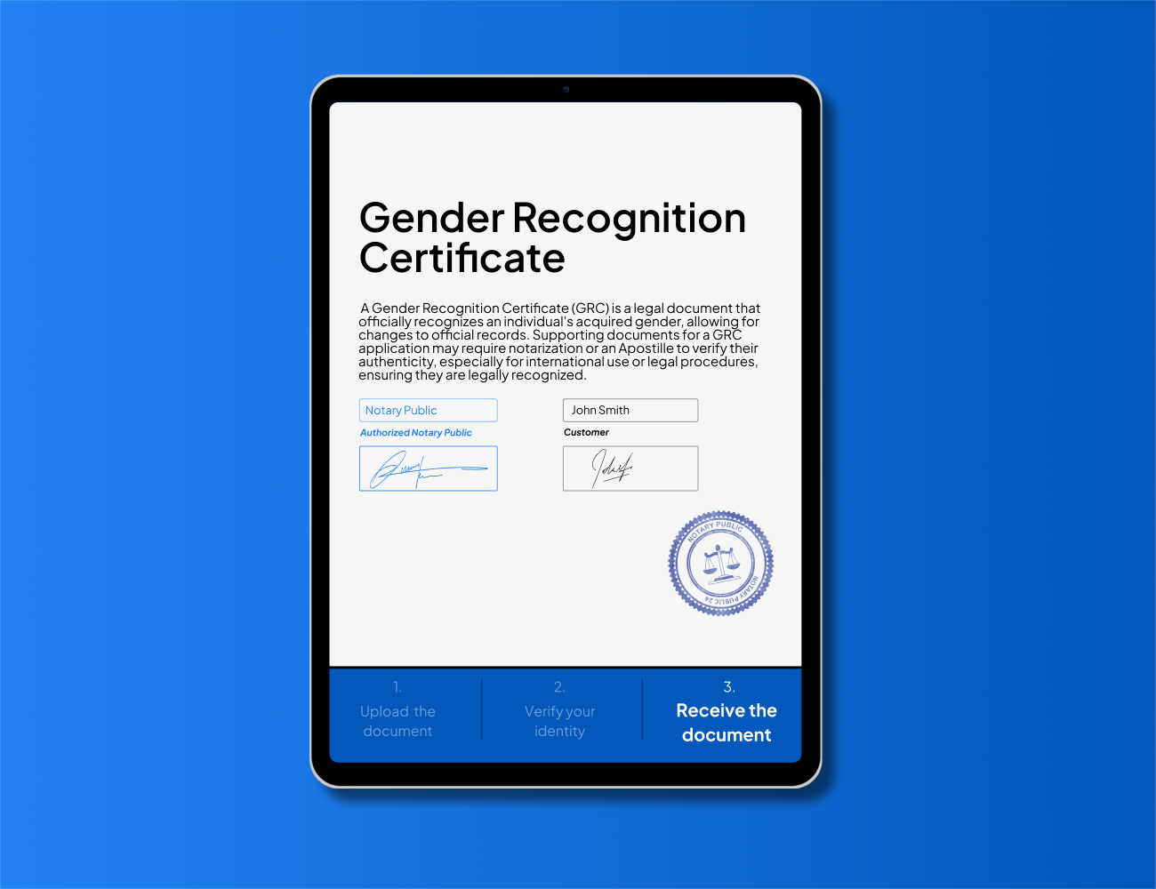 Online notarization of Gender Recognition Certificate – fast Apostille service and legal validation for international use via NotaryPublic24.com